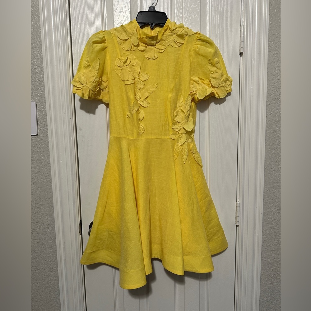 NWT Antonio Melani
Iris Linen Blend Floral Applique Mock Neck A-Line Mini Dress - Picture 6 of 10